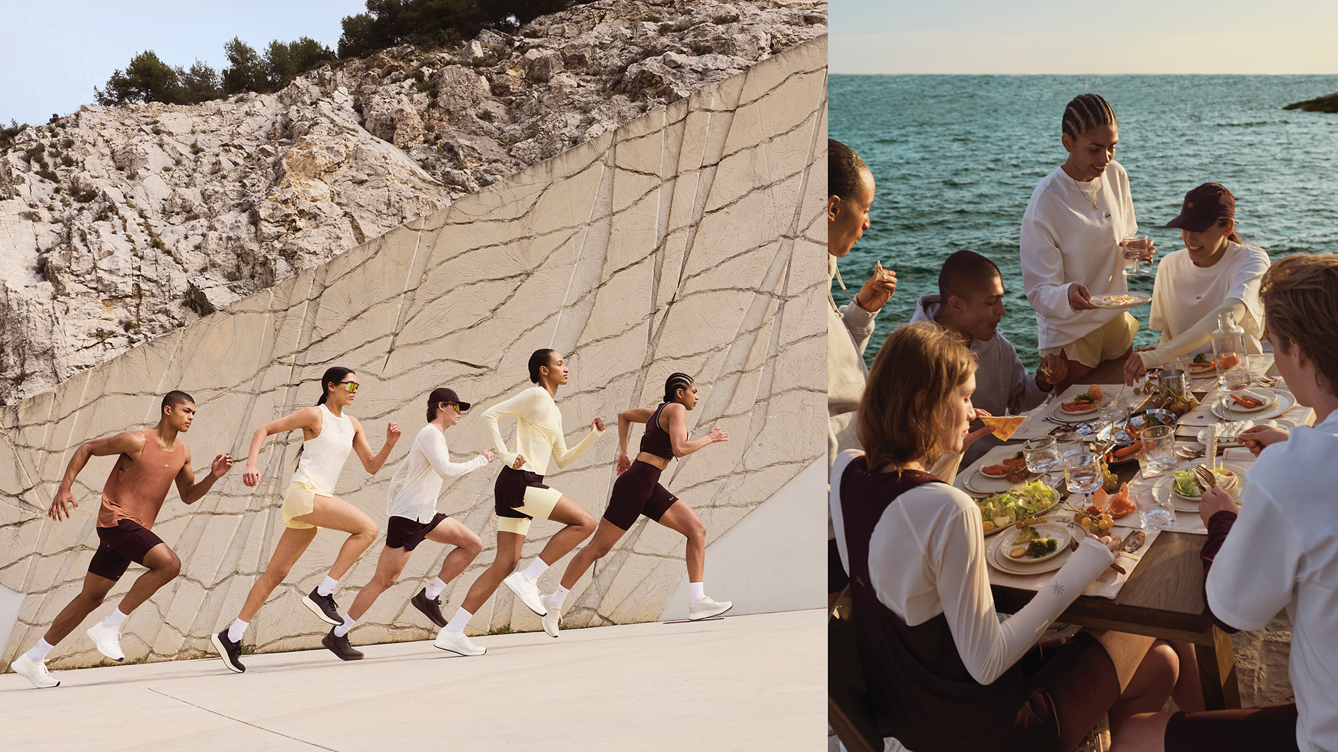 H&M Move, H&M Home and Solar Club campaign image showing runners and a coastal table scene
